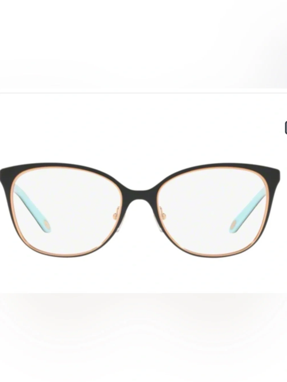 Tiffany & Co Black and Rose Gold Cat-Eye Glasses with Aqua Temples made in Italy
